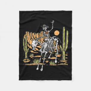 Skeleton Cowboy Riding Horse Halloween Rider Costu Fleece Blanket