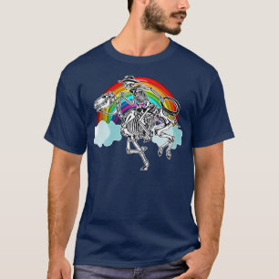 Skeleton Cowboy Riding Horse Lazy Halloween Costum T-Shirt