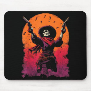 Skeleton Cowboy Slinger With Desert Sunset Western Mouse Pad