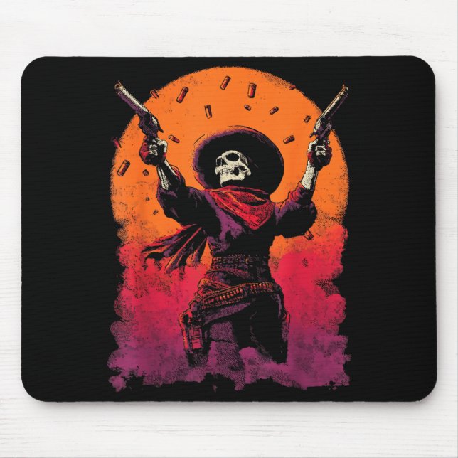 Skeleton Cowboy Slinger With Desert Sunset Western Mouse Pad (Front)
