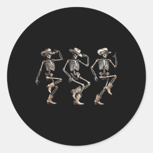 Skeleton Cowboys Line Dancing Humourous Halloween Classic Round Sticker