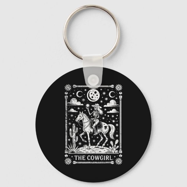 Skeleton Cowgirl Riding Horse Tarot Card Gothic Ha Key Ring (Front)