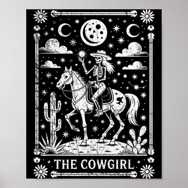 Skeleton Cowgirl Riding Horse Tarot Card Gothic Ha Poster (Front)