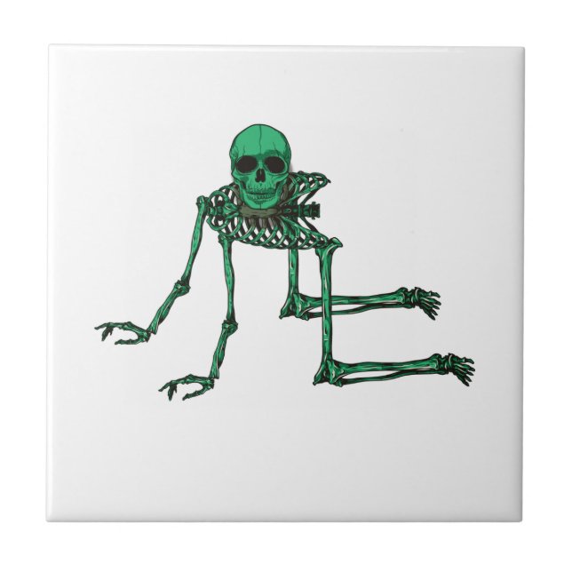 Skeleton Creepy Yoga Skull Dancing Ceramic Tile (Front)
