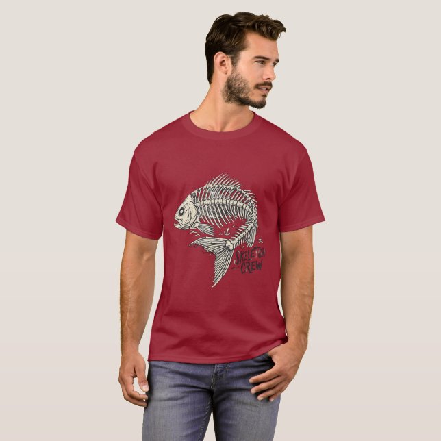 Skeleton Crew Funny Fish Bone Nautical T-Shirt (Front Full)