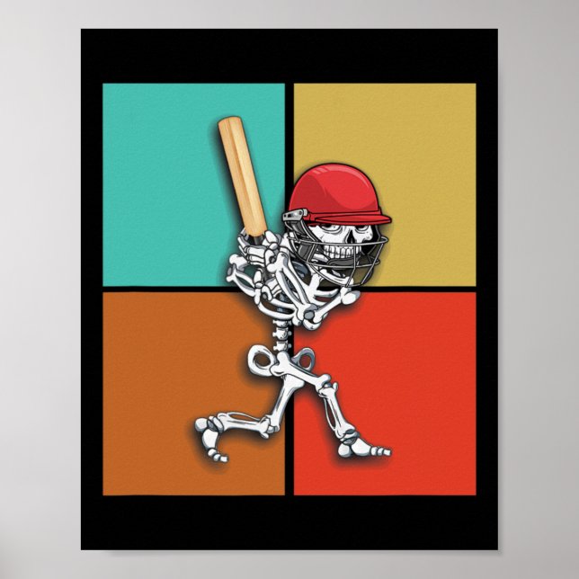Skeleton Cricket Halloween Cricketer  Poster (Front)