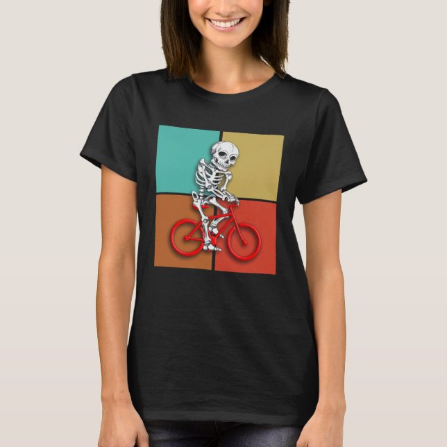 Skeleton Cycling  Halloween Biker Cyclist T-Shirt (Front)