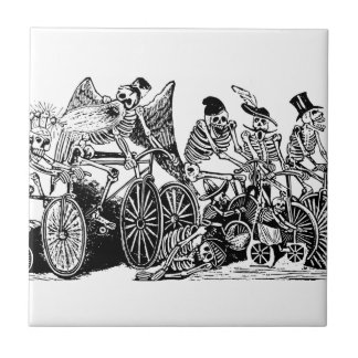 Skeleton Cyclists by José Guadalupe Posada Ceramic Tile
