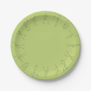 Skeleton Dance Halloween paper plate - green