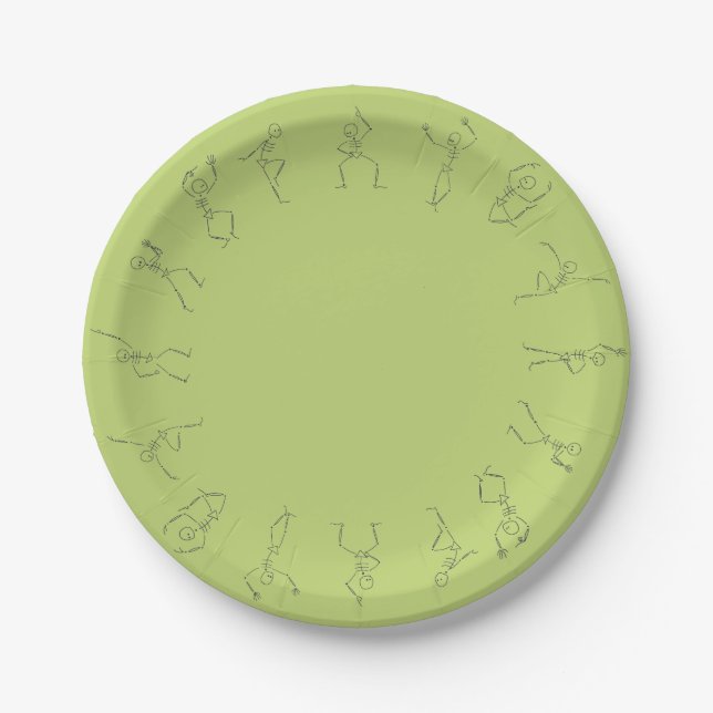 Skeleton Dance Halloween paper plate - green (Front)