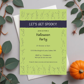 Skeleton Dance Halloween party invitation - green