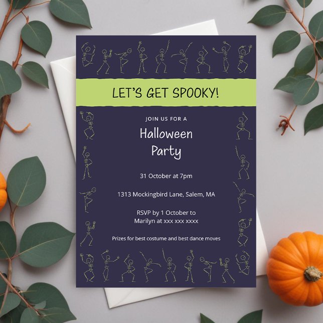 Skeleton Dance Halloween party invitation - purple (Creator Uploaded)