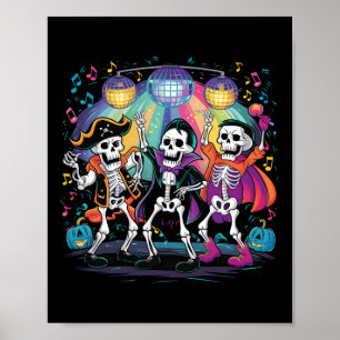 Skeleton Dance Party Spooky Halloween Celebration Poster