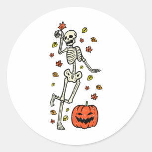 Skeleton Dance Pumpkin Halloween Costume Fall Men  Classic Round Sticker