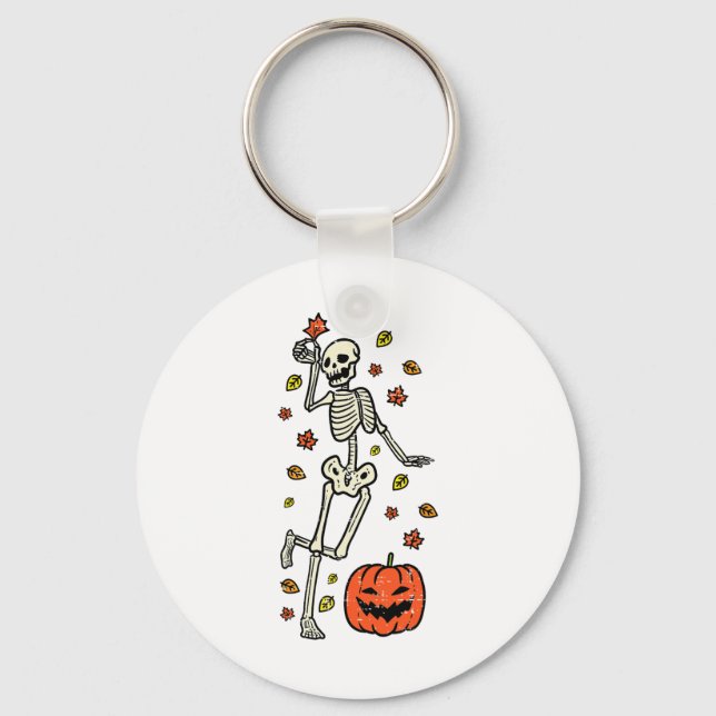 Skeleton Dance Pumpkin Halloween Costume Fall Men  Key Ring (Front)