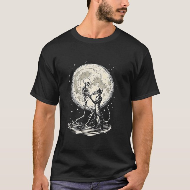Skeleton Dancing Cat Moon T-Shirt (Front)