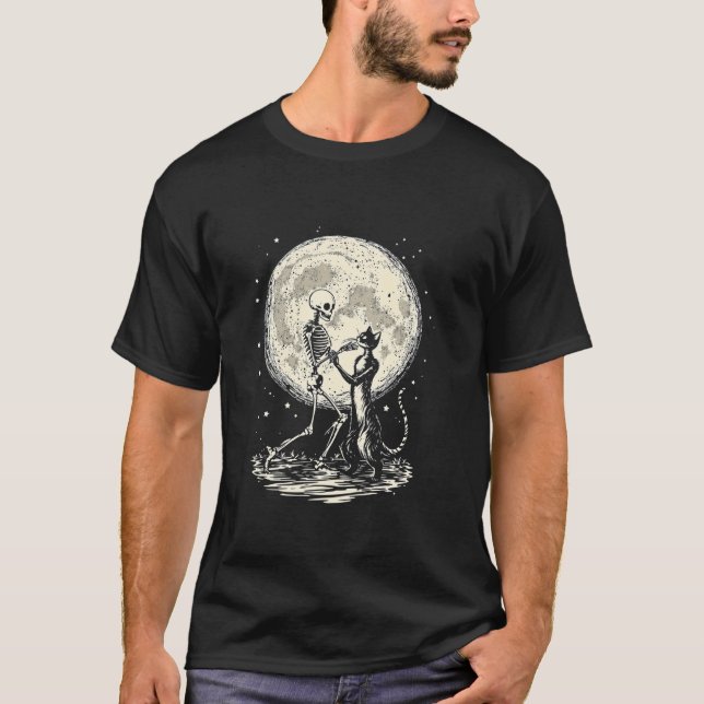 Skeleton Dancing Cat Moon T-Shirt (Front)