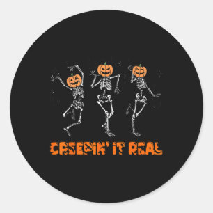 Skeleton Dancing Creeping It Real Halloween Funny Classic Round Sticker