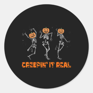 Skeleton Dancing Creeping It Real Halloween Funny  Classic Round Sticker