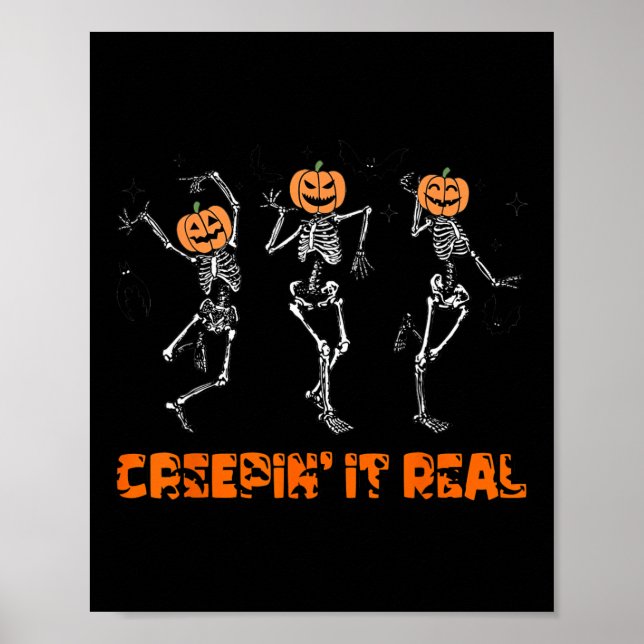 Skeleton Dancing Creeping It Real Halloween Funny  Poster (Front)