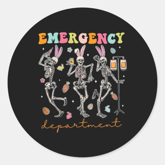 Skeleton Dancing Easter Emergency Department Er Nu Classic Round Sticker (Front)