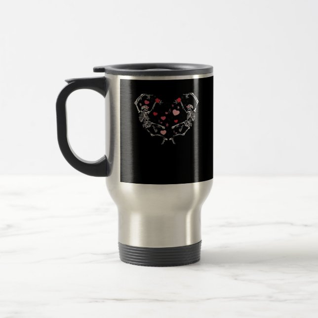 Skeleton Dancing Heart Valentine's Day Gift Skull  Travel Mug (Left)