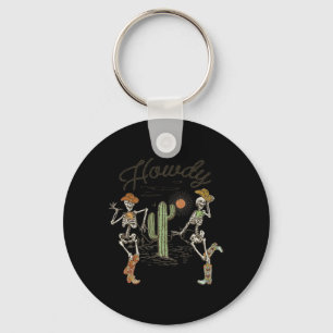 Skeleton Dancing Howdy Skeleton Cowboy Boots Hat Key Ring