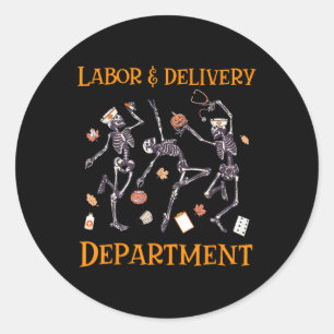 Skeleton Dancing Labour And Delivery Halloween Nur Classic Round Sticker