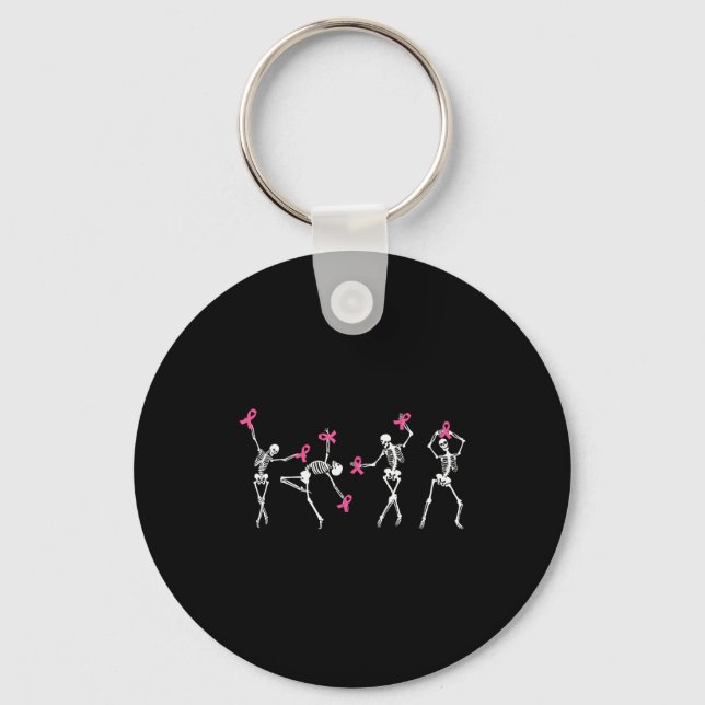 Skeleton Dancing Nk Ribbon Breast Cancer Awareness Key Ring (Front)