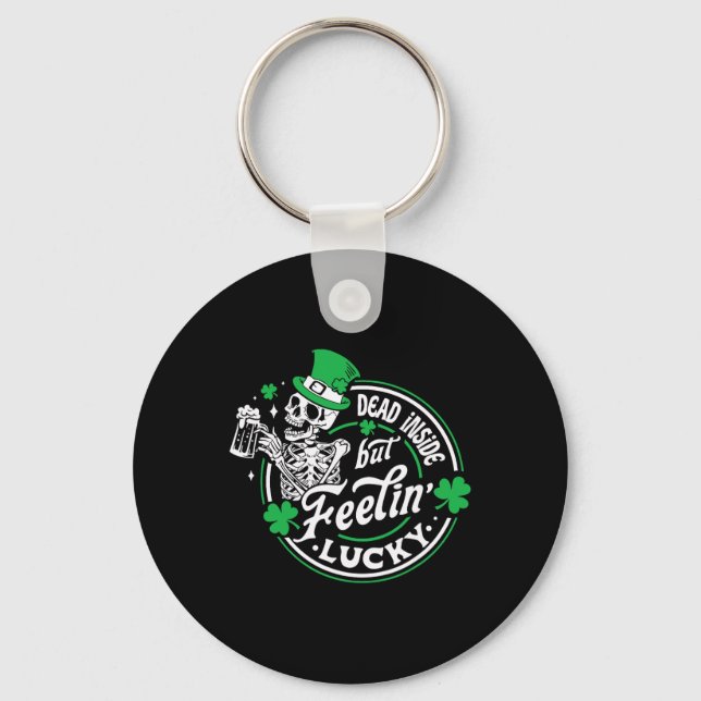 Skeleton Dead Inside But Feeling Lucky Retro St Pa Key Ring (Front)