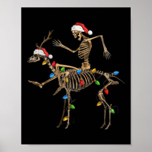 Skeleton Deer Santa With Xmas Lights Christmas Men Poster