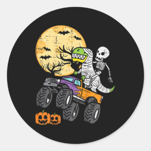 Skeleton Dino Monster Truck Halloween Costume Todd Classic Round Sticker