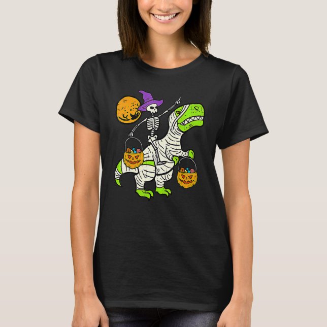 Skeleton Dino Pumpkin Halloween Costume Toddler Bo T-Shirt (Front)