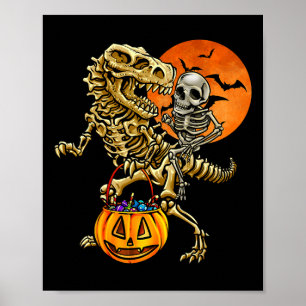 Skeleton Dinosaur Halloween Pumpkin For Boys Kids  Poster