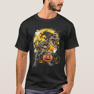 Skeleton Dinosaur Halloween T Rex Pumpkin Costume T-Shirt