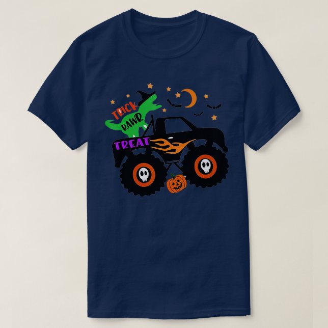 Skeleton Dinosaur Riding Monster Truck Halloween K T-Shirt (Design Front)