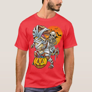 Skeleton Dinosaur T rex Boys Halloween Mummy Funny T-Shirt