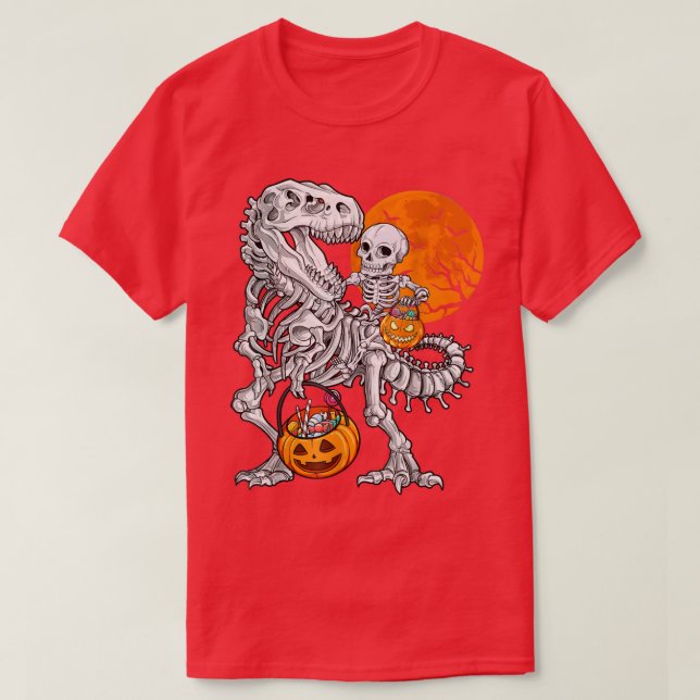 Skeleton Dinosaur T rex Boys Halloween Mummy Funny T-Shirt (Design Front)