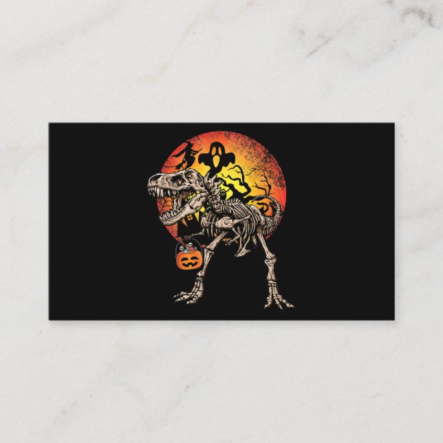 Skeleton Dinosaur T rex Pumpkin Halloween Costume  Business Card (Front)