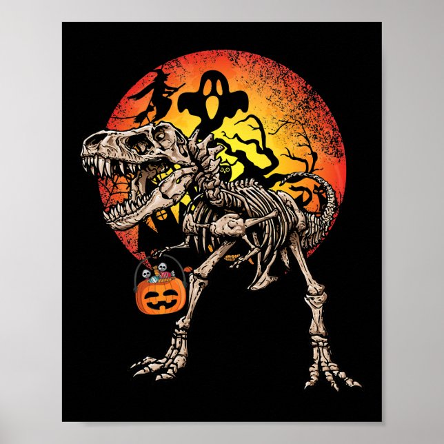 Skeleton Dinosaur T rex Pumpkin Halloween Costume  Poster (Front)