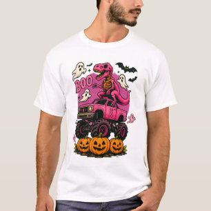 Skeleton Dinosaur T Rex Riding Monster Truck Breas T-Shirt