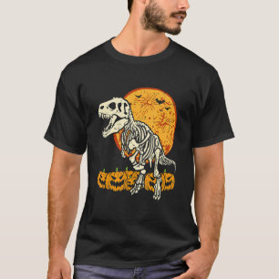 Skeleton Dinosaur Trex Dino Pumpkins Moon Boys Hal T-Shirt