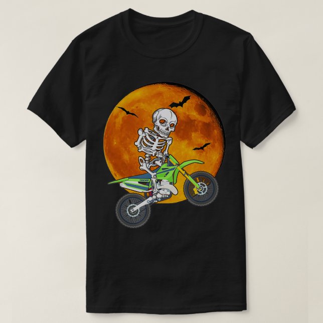 Skeleton Dirt Bike Halloween Motocross Biker  T-Shirt (Design Front)