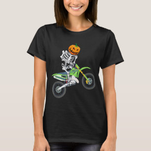 Skeleton Dirt Bike Halloween Pumpkin Motocross Bik T-Shirt