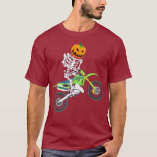 Skeleton Dirt Bike Halloween Pumpkin Motocross T-Shirt
