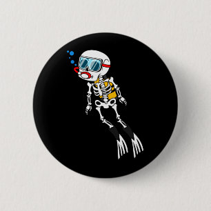 Skeleton Diver Halloween Underwater Scuba Diving 6 Cm Round Badge