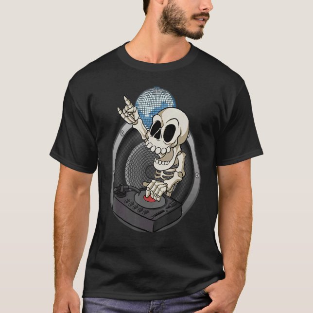 Skeleton Dj Mixing Desk Synthesizer Techno Raver F T-Shirt (Front)