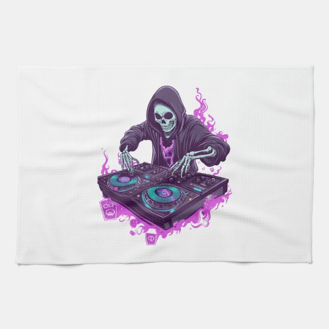  Skeleton DJ Tea Towel (Horizontal)