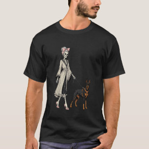 Skeleton Doberman Pinscher Dog Walking Halloween W T-Shirt