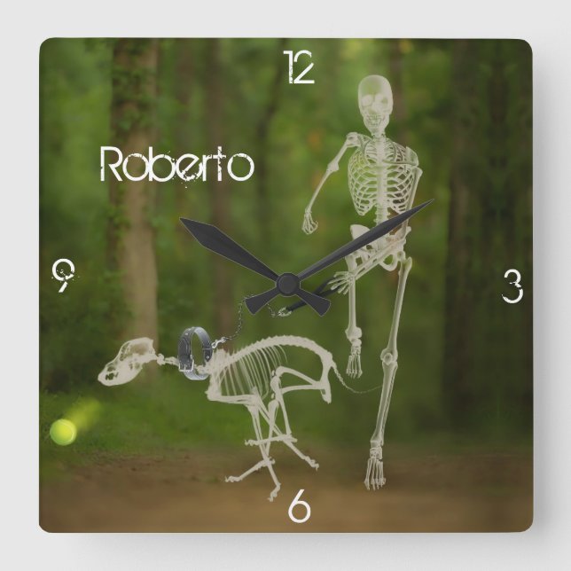 Skeleton Dog and Human Running   Square Wall Clock (Front)